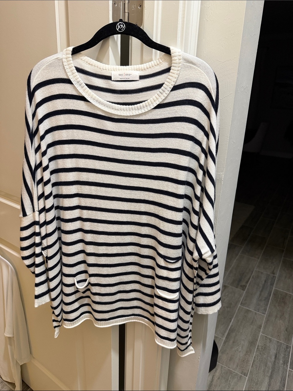 Mersea Striped Relaxed Knit Sweater - White & Navy Blue